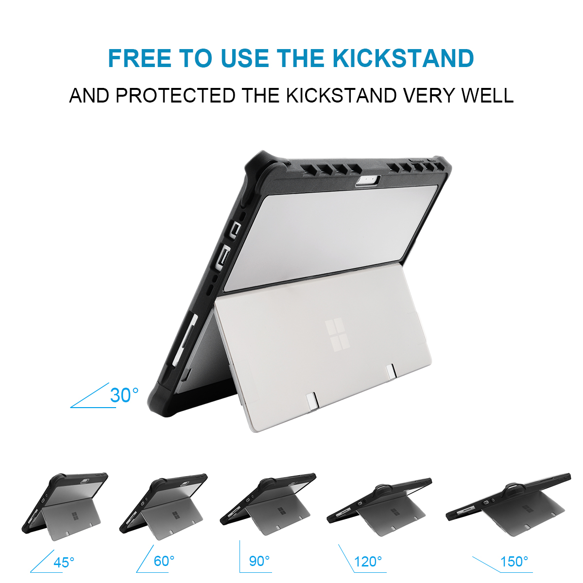 Rugged Folio Protective Cover Compatible with Type Cover, Kickstand case for Surface Pro 4/5/6/7/7 Plus